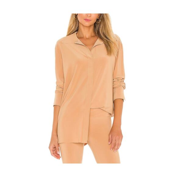 Norma Kamali Boyfriend Tan Polyester Nk Shirt Size M - NWT - Picture 1 of 5